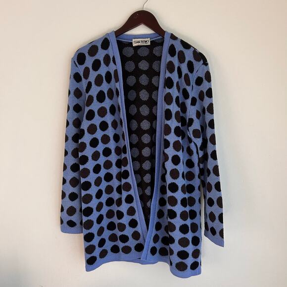 Vintage San Remo Polka Dot Long Duster Cardigan L - Picture 1 of 4